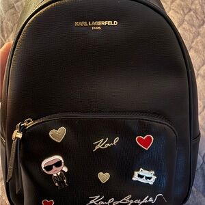 Karl Lagerfeld Black Backpack with Heart and Character Accents